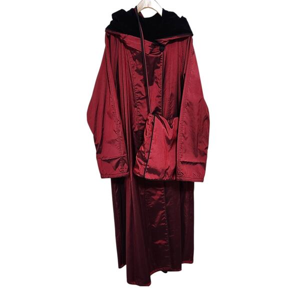 Vtg Plus Size Set 1X Reversible Velvet Coat Hooded Black Red Matching Purse - Picture 14 of 14